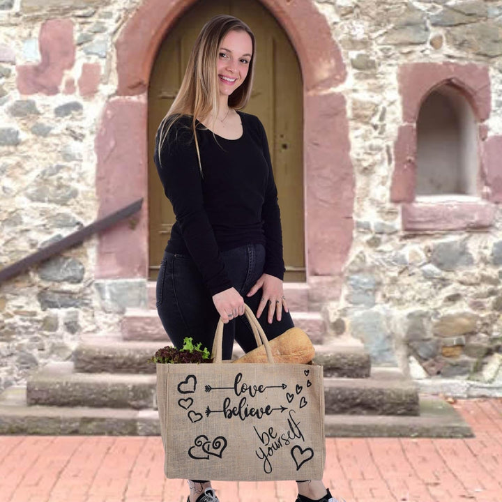 Domelo Damen gross Einkaufskorb, 100% Jute Vegan Tasche, Korb Jutetasche, Shopper Korbtasche, Shoppi