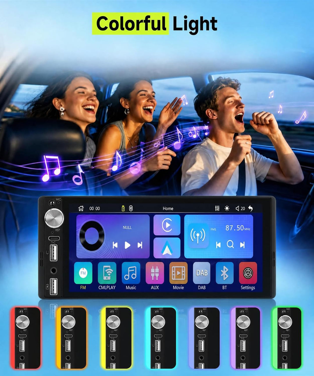 Rimoody DAB+/DAB Autoradio 1 Din mit Wireless Carplay Android Auto Bluetooth 5.2, 6.9 Zoll Touchscre