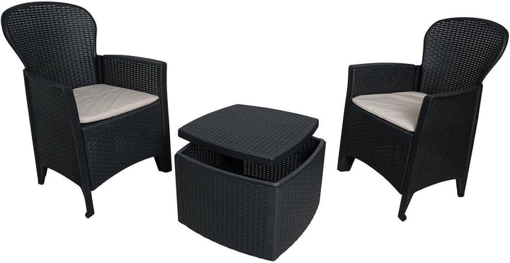 Dmora Gartenset mit Kissen, 2 Sesseln und 1 Outdoor-Container-Tisch, Made in Italy, Farbe Anthrazit