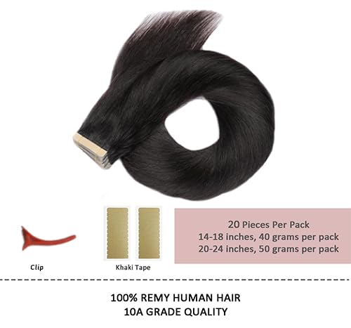 HotLulana Tape Extensions Echthaar 40stück 100g Haar Extension Natur Schwarz Remy 100% Natürliche In