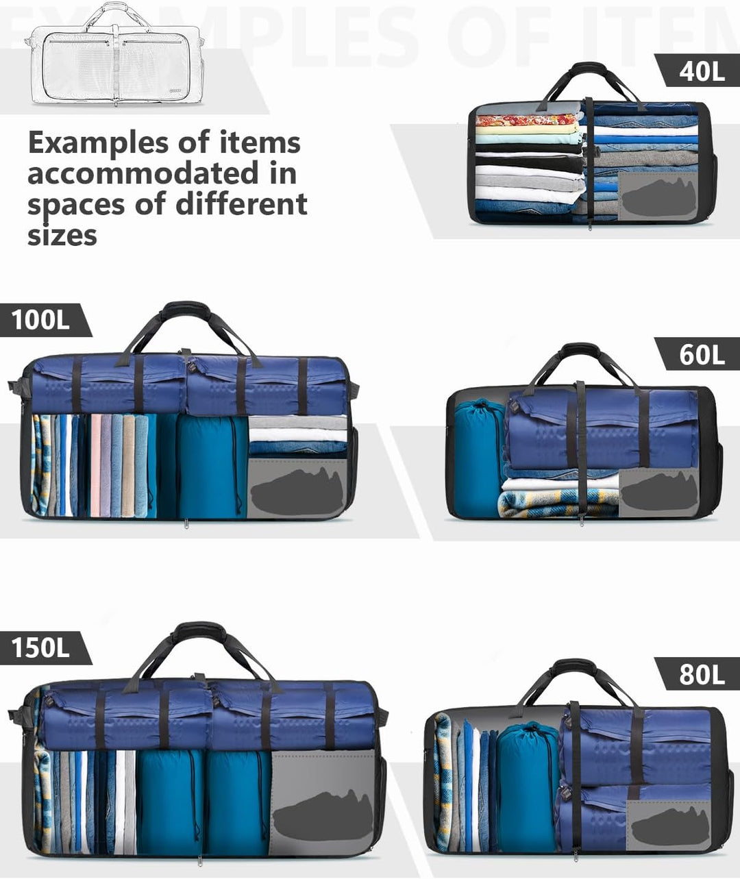 Gonex Faltbares Reisegepäck Leicht 40/60/80/100/150L Grosse Reisetasche Sporttasche für Reise Gym Ur