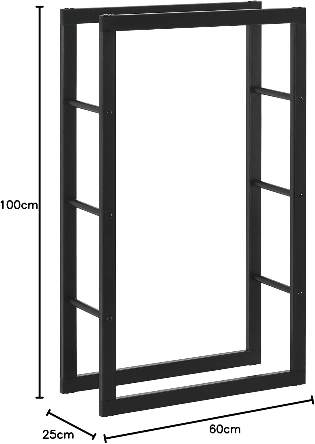 [en.casa] Kaminholzregal 60x100x25cm Brennholzregal Feuerholzregal Holzhalter Schwarz 60 x 100 x 25