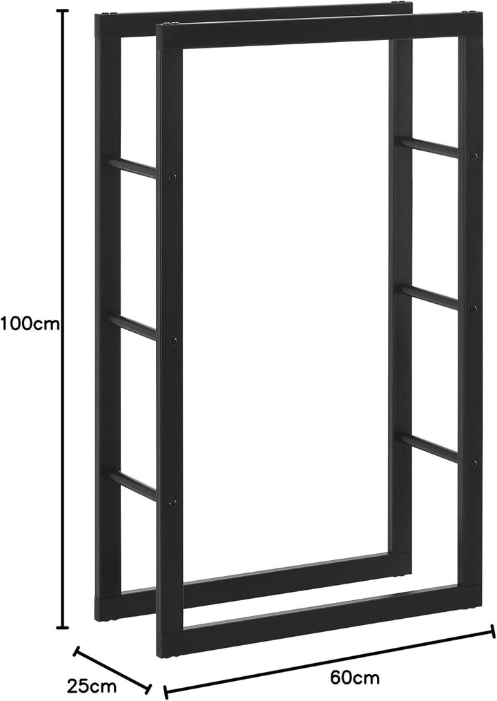 [en.casa] Kaminholzregal 60x100x25cm Brennholzregal Feuerholzregal Holzhalter Schwarz 60 x 100 x 25