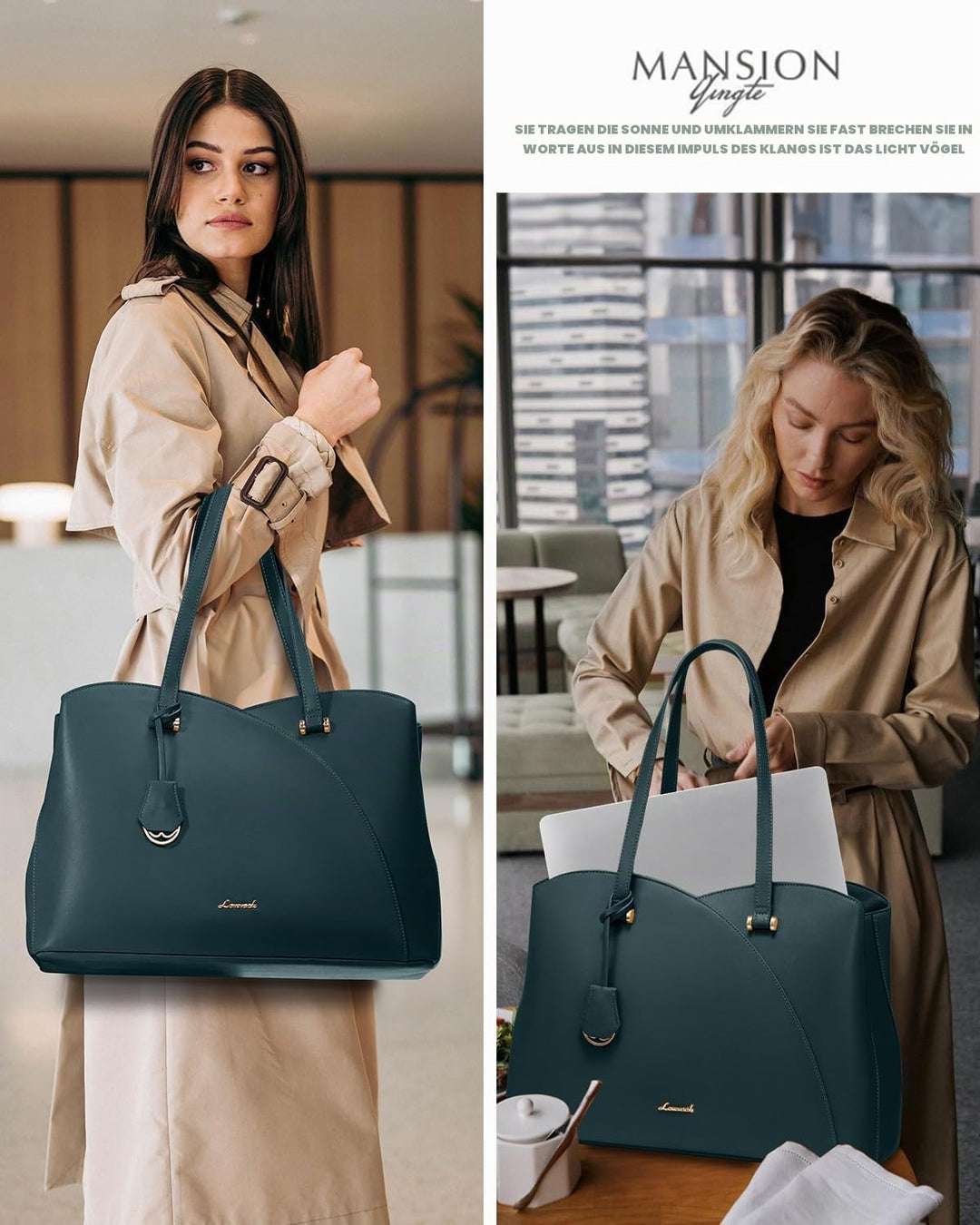 LOVEVOOK Shopper Damen Gross, 15,6 Zoll Laptoptasche Handtasche Arbeitstasche Bürotasche, PU Leder H