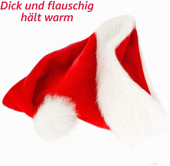 BOSONER Weihnachtsmütze Nikolausmütze Plüsche Weihnachtsmann Mütze: Rote Santa Mütze Warm Dicker Nik