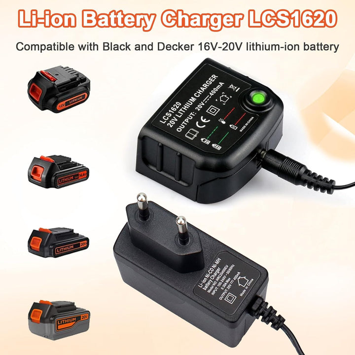 LCS1620 Ersatz Ladegerät Kompatibel mit Black & Decker, 18V /20V Lithium-Akku Ladegerät für BL2018 B