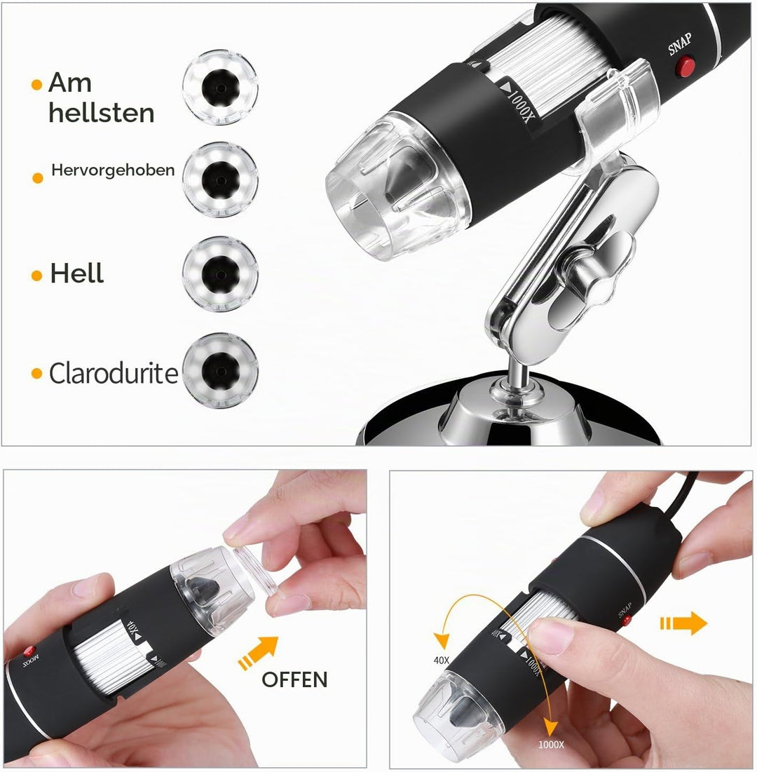 Jiusion Original 40-1000X USB Mikroskop mit tragbaren Tragetasche, Digitale Vergrösserung Endoskop M