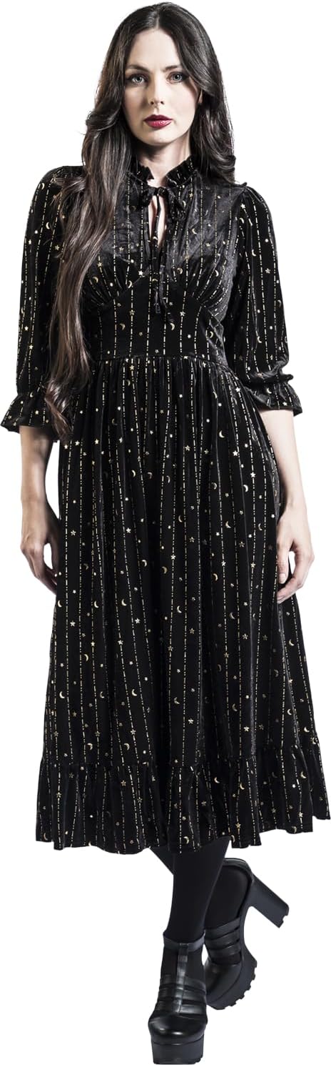 Hell Bunny Galactica Dress Frauen Mittellanges Kleid schwarz XL Schwarz, XL Schwarz
