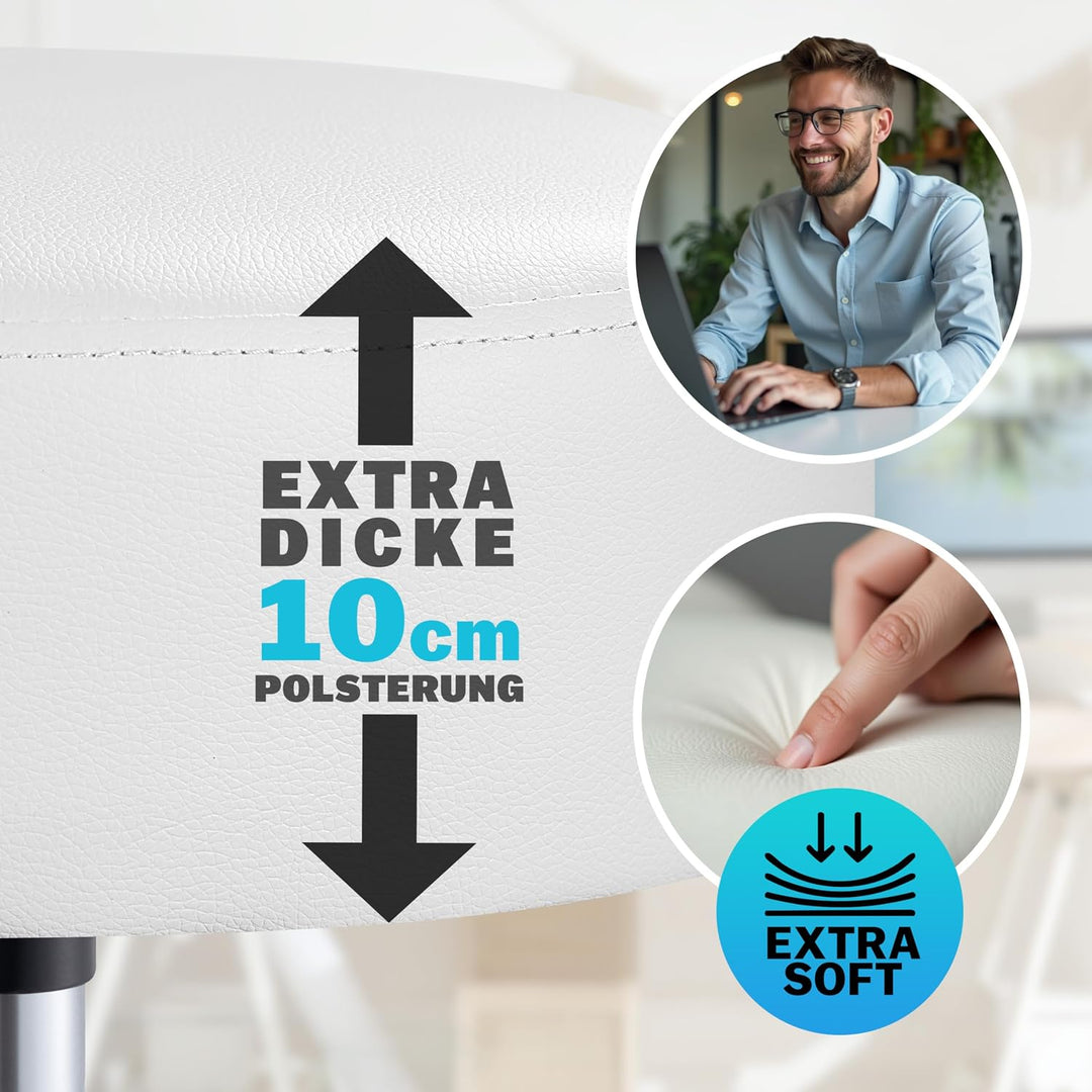 Casaria® Rollhocker 2er Set Höhenverstellbar 10cm Polsterung 51-65cm Sitzhöhe 360° Drehbar Ø35cm Fus