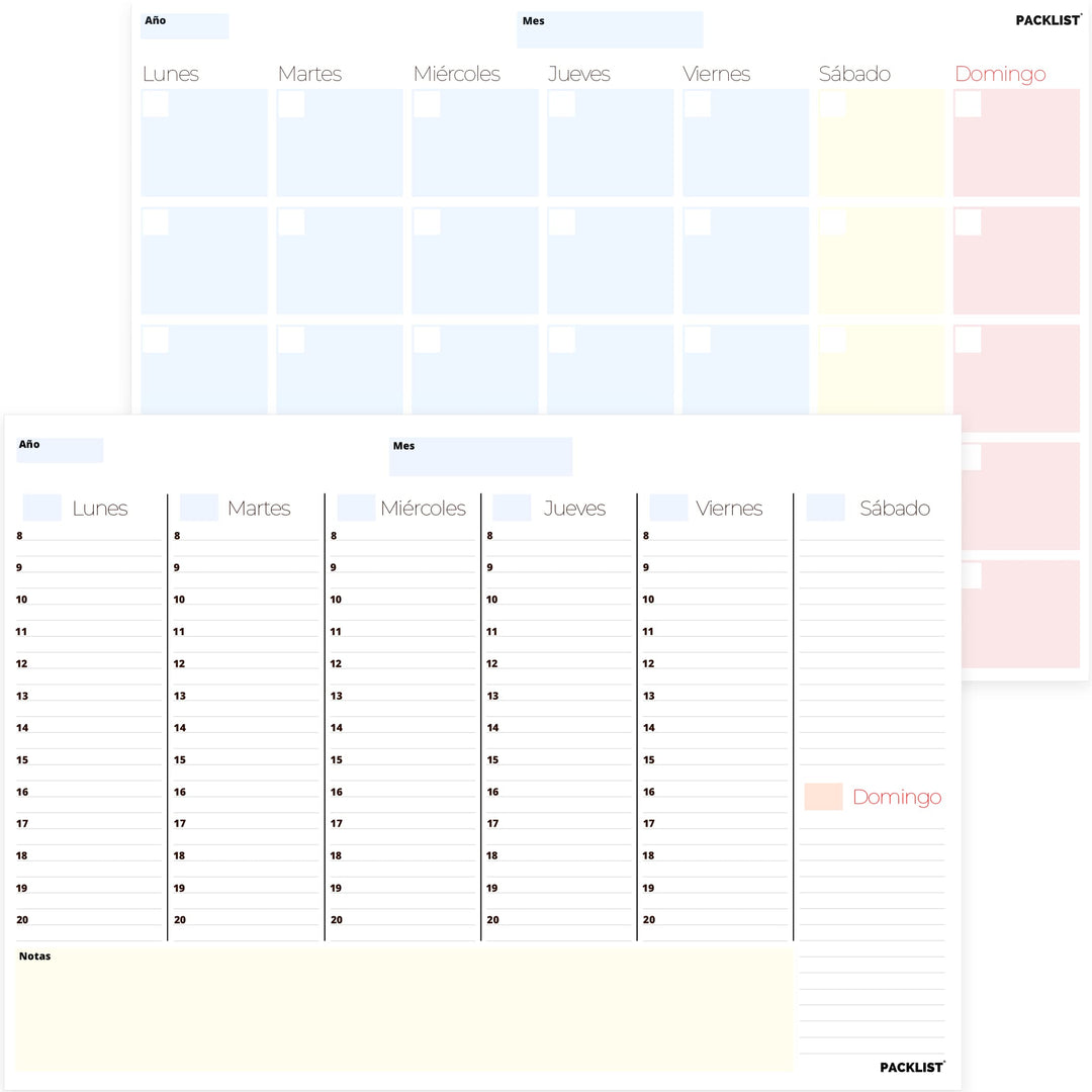 Planificador Semanal + Planificador Mensual - Pack de 2 planners Organizador A4, Planning de Escrito