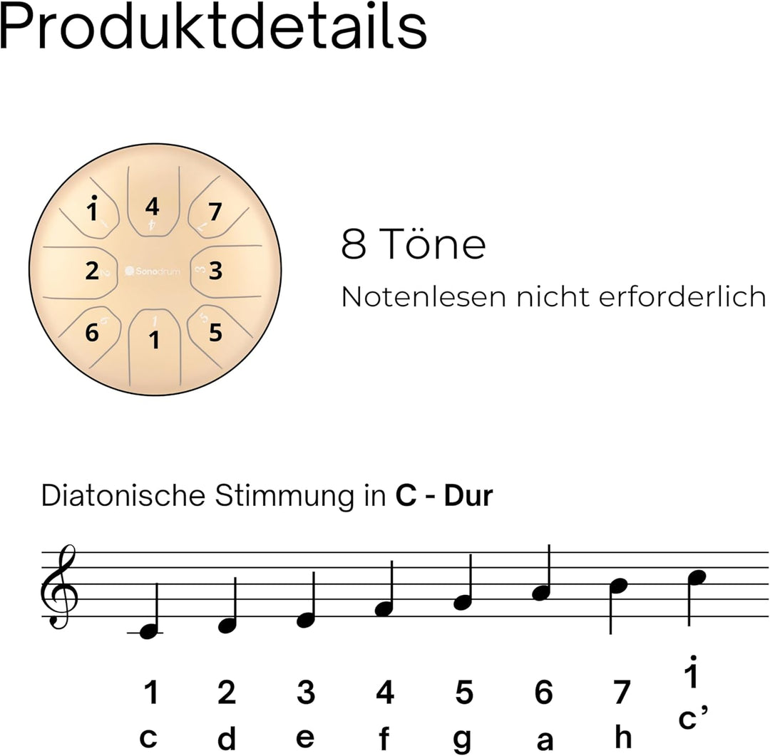 Sonodrum Zungentrommel "Standard 14cm C-Dur" Beere - Steel Drum inkl. Schlägel, gratis Liederbuch un