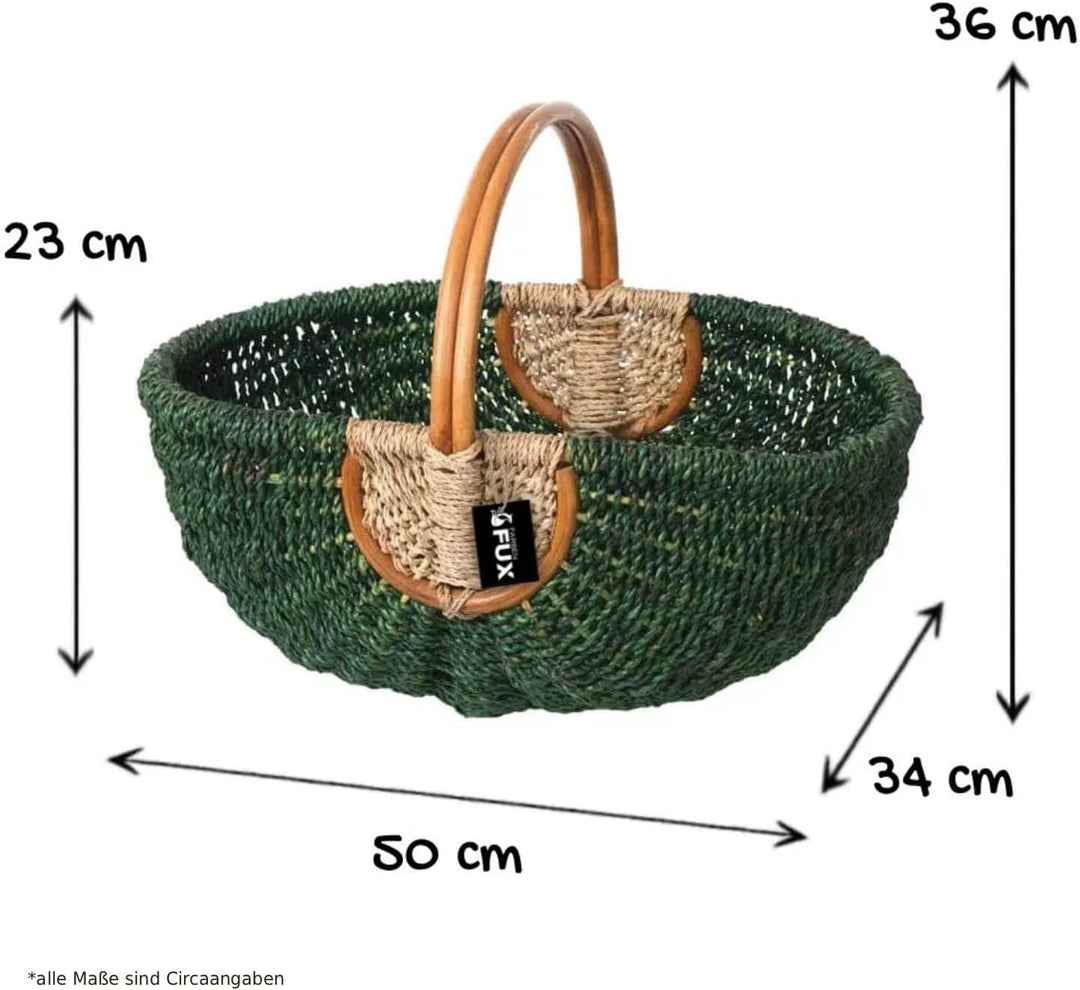 Henkelkorb gross oval Seegras grün natur geflochten Rattan Griff 50x34cm
