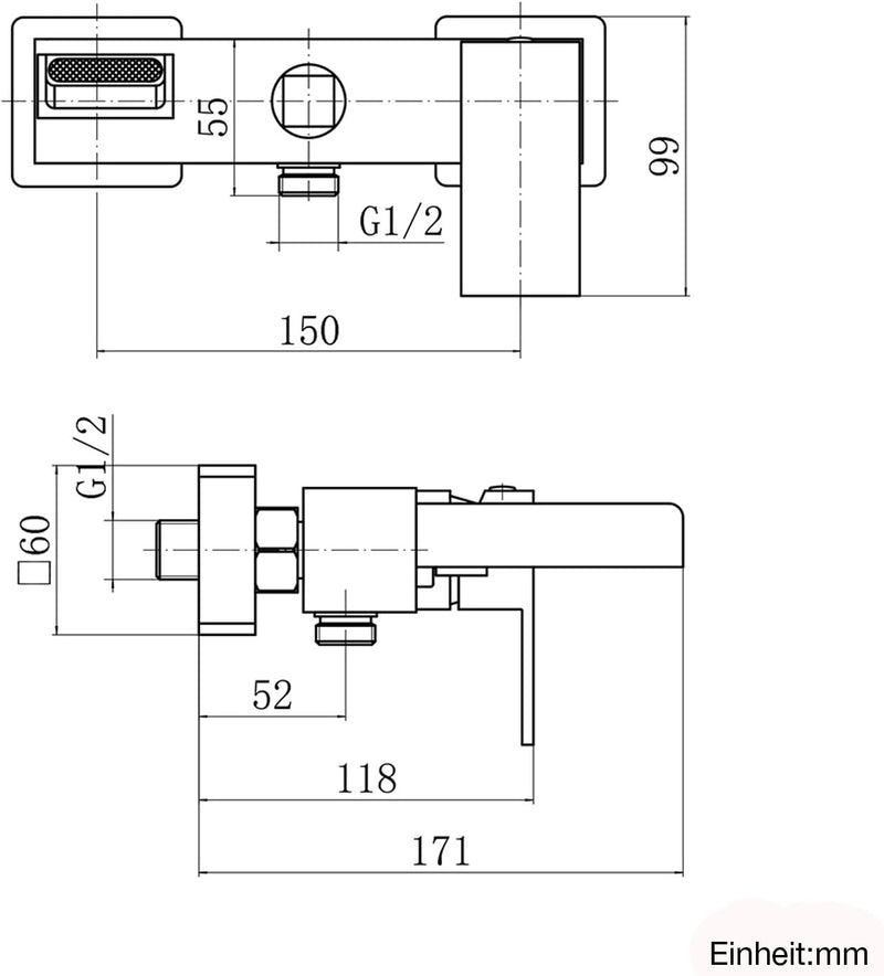 Wasserrhythm 2 Verbraucher Wannenarmatur Einhebel-Wannenmischer Armatur Wasserhahn Duscharmatur mit