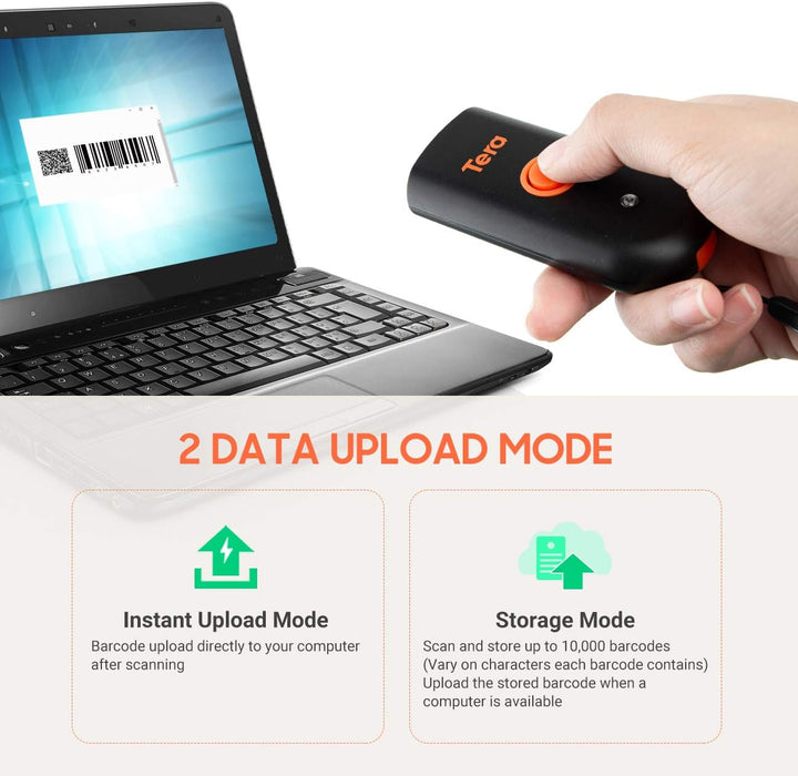 Tera Mini Tragbarer Barcode-Scanner CMOS Barcodescanner 3-in-1 Bluetooth & USB-Kabel & 2,4G Wireless
