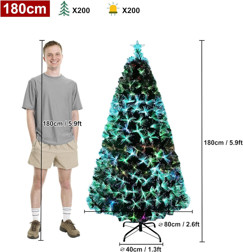 Aufun Künstliche Weihnachtsbäume 180CM Glasfaser Weihnachtsbaum mit Kiefernnadel LED Beleuchtung für