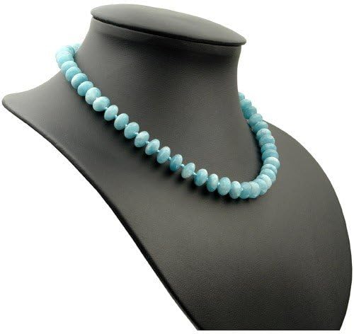 Kette Collier aus echtem Aquamarin Linsen glatt hellblau 48cm Aquamarinkette