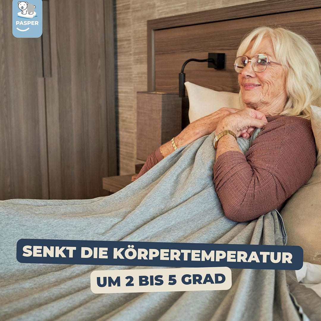 Pasper Kühldecke 200 x 220 cm - Sommerdecke selbstkühlend - Q-max < 0.43 - Kuscheldecke Grau - dünne