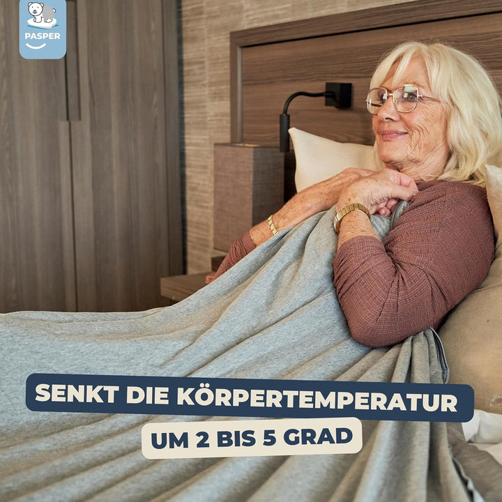 Pasper Kühldecke 200 x 220 cm - Sommerdecke selbstkühlend - Q-max < 0.43 - Kuscheldecke Grau - dünne