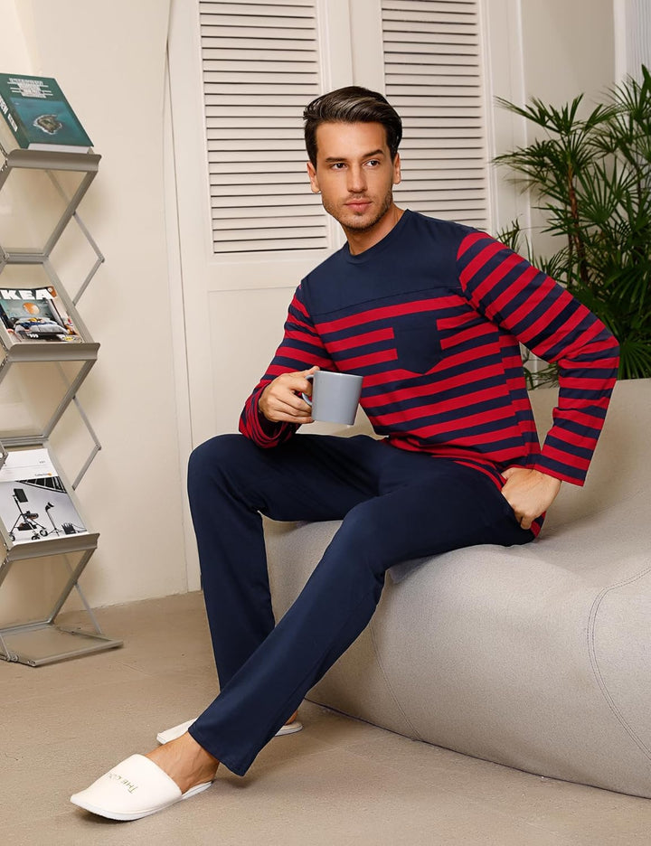 Irdcomps Schlafanzug Lang Herren Pyjamas Baumwolle Winter Warm Langarm Pyjamas Set Männer Hausanzug