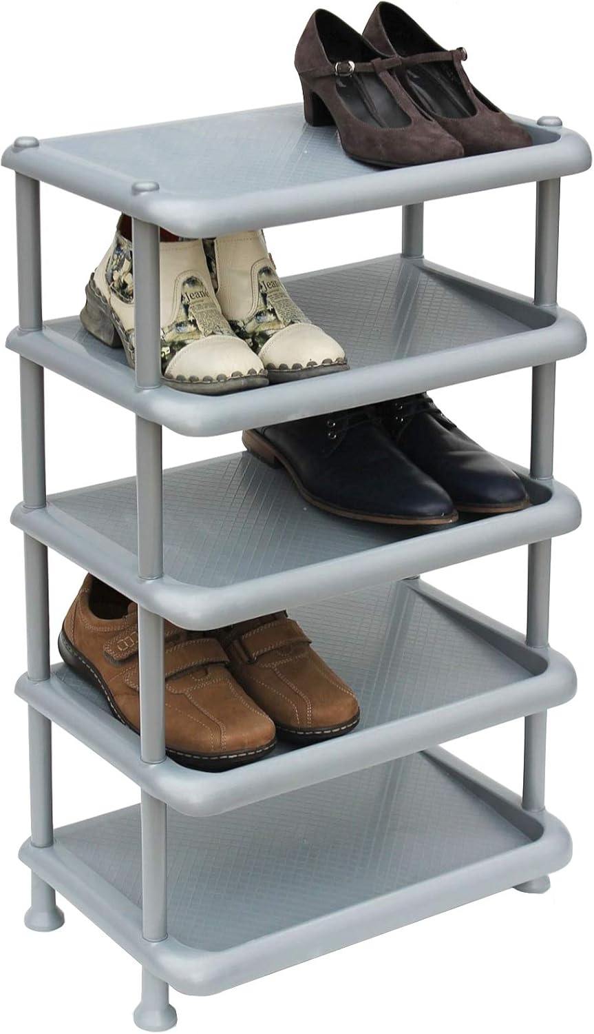 DanDiBo Schuhregal Kunststoff 93901 Stapelbar Schuhablage Offen Schuhständer mit 5 Ebenen Grau Schuh