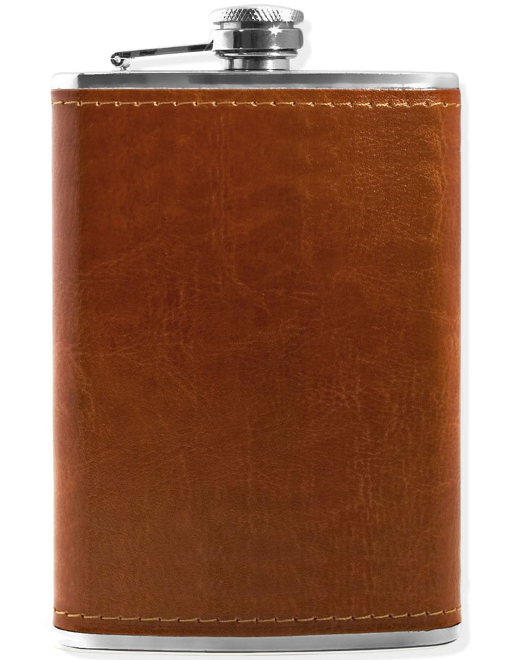 OUTDOORSAXX Edelstahl Flachmann 240ml im Leder Design inkl. Trichter, braun