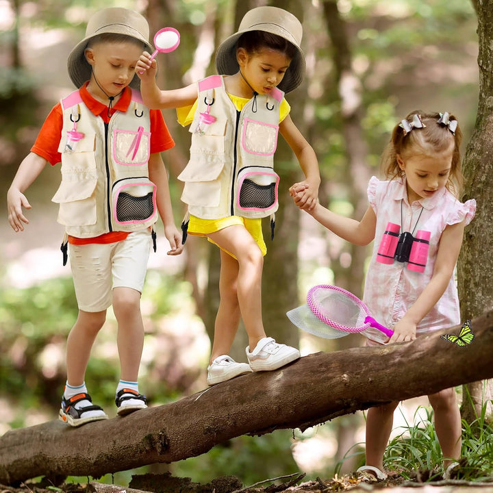 Forscherset für Kinder, Exploration Spielzeug mit Weste, Hut und Kindern Fernglas, Kindern Campingau