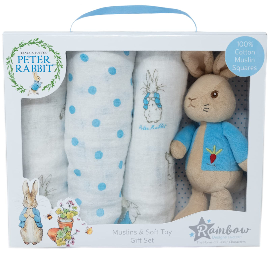 Rainbow Designs PO1599 Soft Toy & Muslin Gift Peter Rabbit Kinder Plüschtier und Musselin Set, weiss