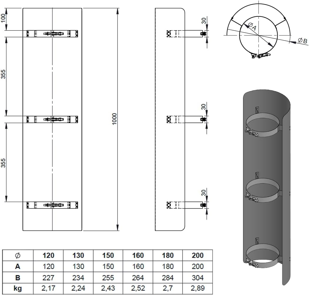Ø 120 mm Ofenrohr Strahlungsschutz - 100 cm - gussgrau 120 mm 100cm Gussgrau, 120 mm 100cm Gussgrau