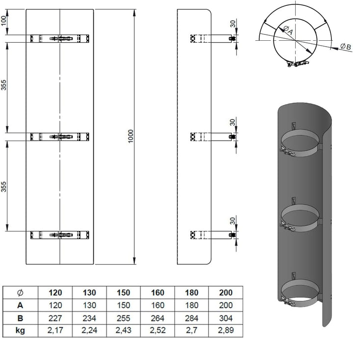 Ø 120 mm Ofenrohr Strahlungsschutz - 100 cm - gussgrau 120 mm 100cm Gussgrau, 120 mm 100cm Gussgrau