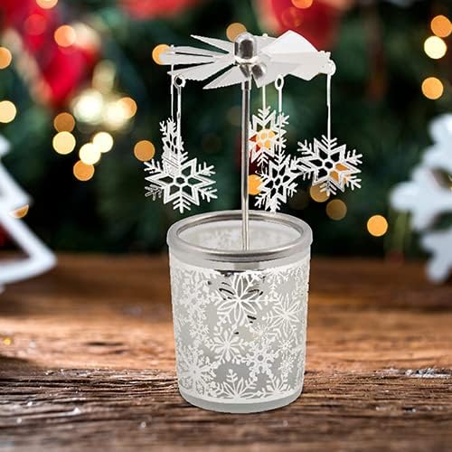 MaMeMi WEIHNACHTLICHES WINDLICHT/Teelichtkarussel aus Glas, Windlicht- Karussell [Motiv Schneeflocke