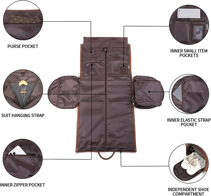 seyfocnia Kleidersack mit Rollen, Reise-Kleidersack mit Schuhfach, Rolltasche mit Rollen A4, Braun,