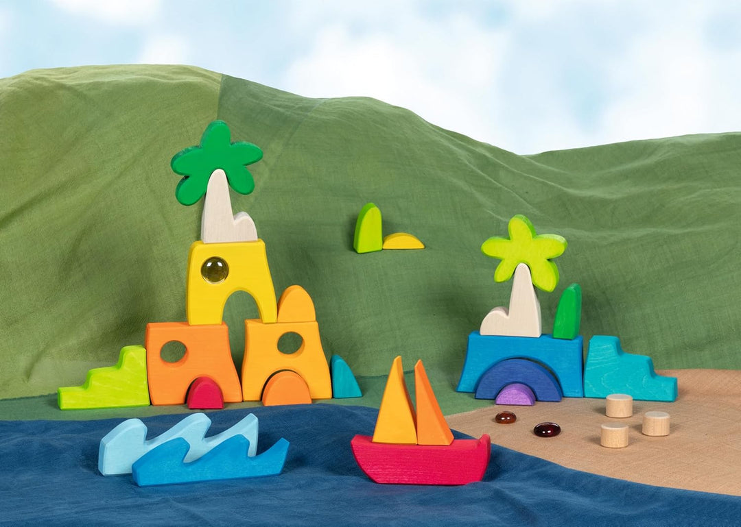 goki 58343 - Landschaftspuzzle Honolulu mit 3 Glitzersteinen - aus hochwertigem Ahornholz - goki Evo