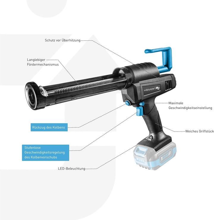 HÖGERT TECHNIK Akku-Kartuschenpresse 18V, 2500 N Auspresskraft, Tropfstopp-System, 300 ml Kapazität,
