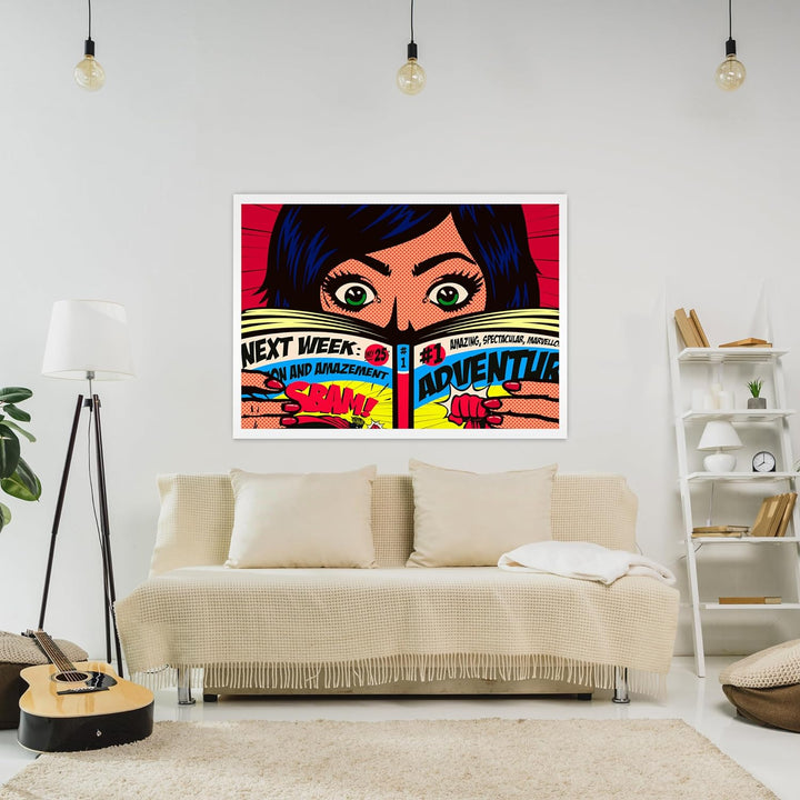 wandmotiv24 Leinwandbild Pop Art Stil, 80x60cm, Querformat, Frau, Comic, Deko, Bilder auf Leinwand,