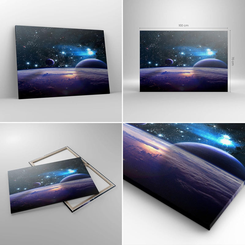 Bilder auf Leinwand 100x70cm Leinwandbild mit Rahmen Kosmos Planet Gross Wanddeko Bild Schlafzimmer