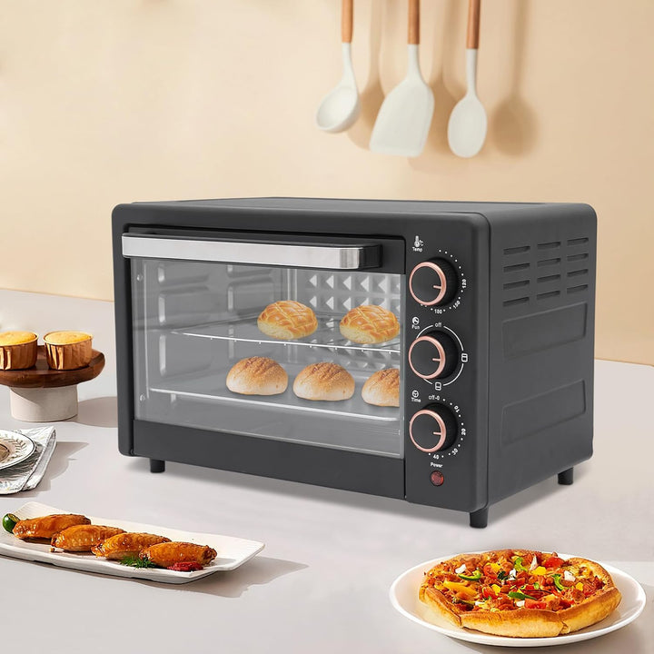 Mini Backofen 22L,Elektrobackofen 1000 W 220V,120°C-250°C Sichtbare Glastüren,Mini Oven Ofen mit 60