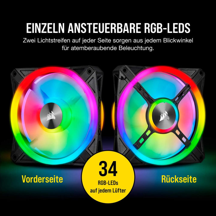 Corsair iCUE QL120 RGB, 120-mm-LED-PWM-Lüfter (für Desktop, 68 Einzeln Ansteuerbare, Schwindigkeiten