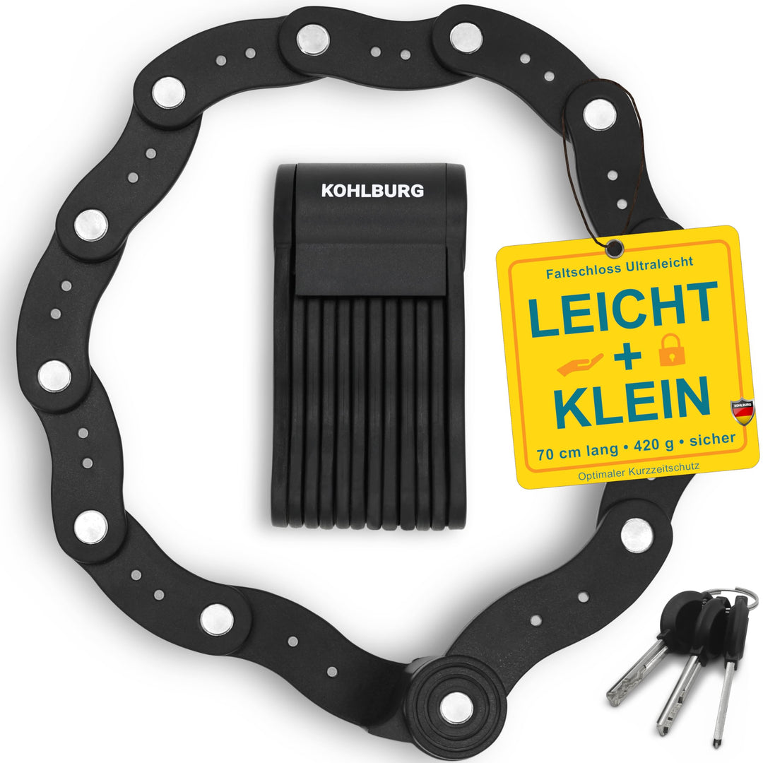 KOHLBURG sehr leichtes &amp; kleines Faltschloss für Kurz-Zeit-Schutz - Fahrradschloss 420g leicht für l