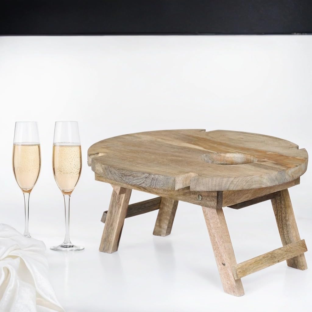 Marrakesch Picknick Klapptisch aus Holz Tablett Durchmesser 40 cm | Campingtisch Roman klappbar für
