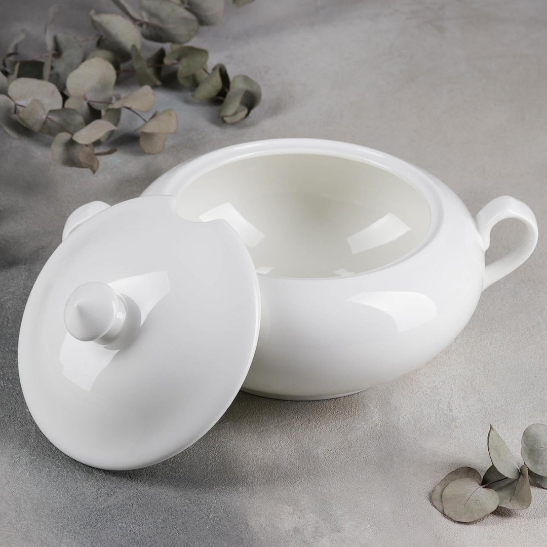 Wilmax - Suppenterrine mit Deckel - 2800ml - Vase aus Porzellan - weiss - Hitzebeständige Terrine -