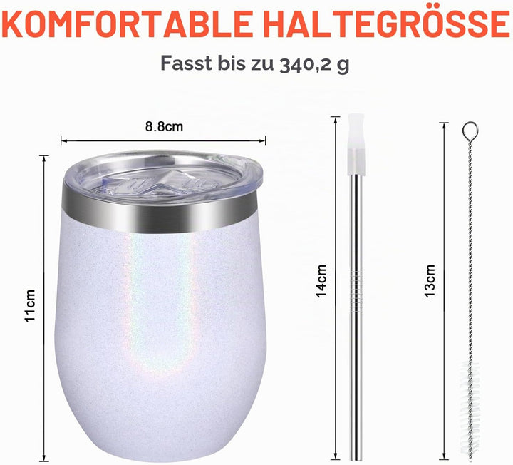 Joymaking 4 Stück Weinbecher Edelstahl, Stemless Weinbecher mit Deckel, Doppelwandige Unbreakable Tr