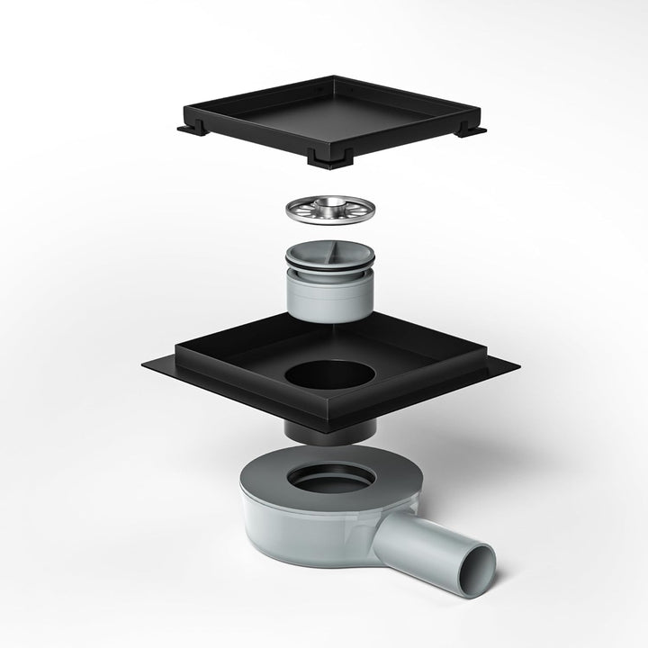 Duschrinne Quadrat 15 * 15cm, 360° Siphon mit Geruchsstop und Haarsieb 2 in1 Befliesbar Edelstahl Ab