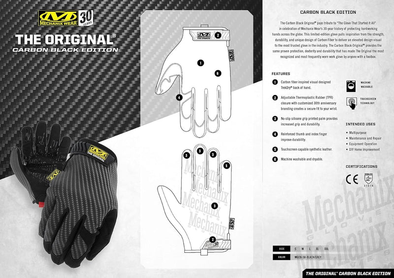 MECHANIX Original Carbon Black Edition Schwarz/Grau XL, Schwarz/Grau XL