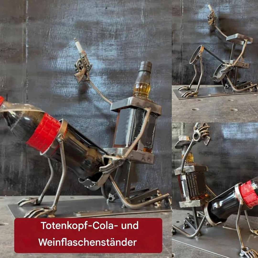 Totenkopf-Cola- und Weinflaschenständer,Halloween Weinflaschenständer,Lustiger Metall-Schädel-Skelet