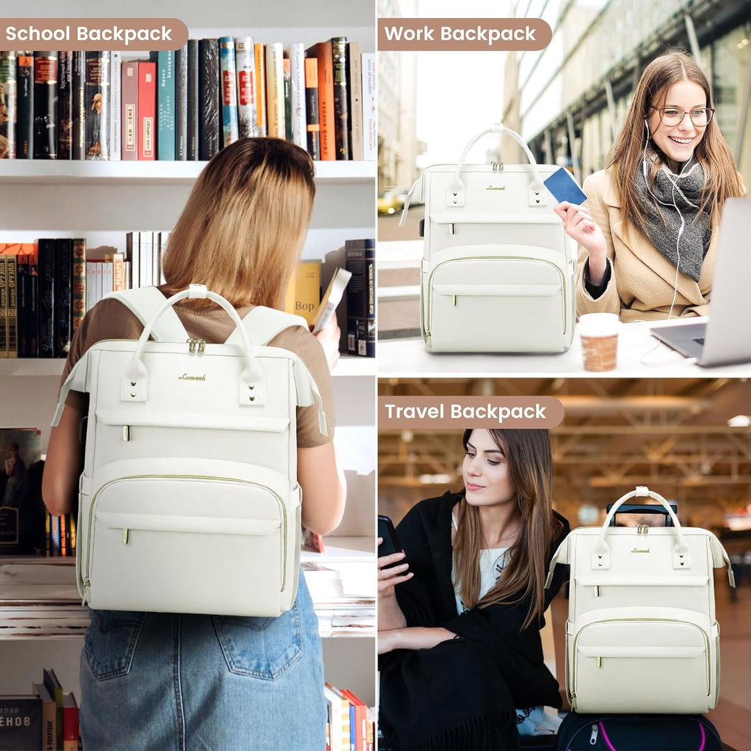 LOVEVOOK Rucksack Damen, Wasserdicht Laptoprucksack 15,6 Zoll Gross PU Schulrucksack Tasche mit USB