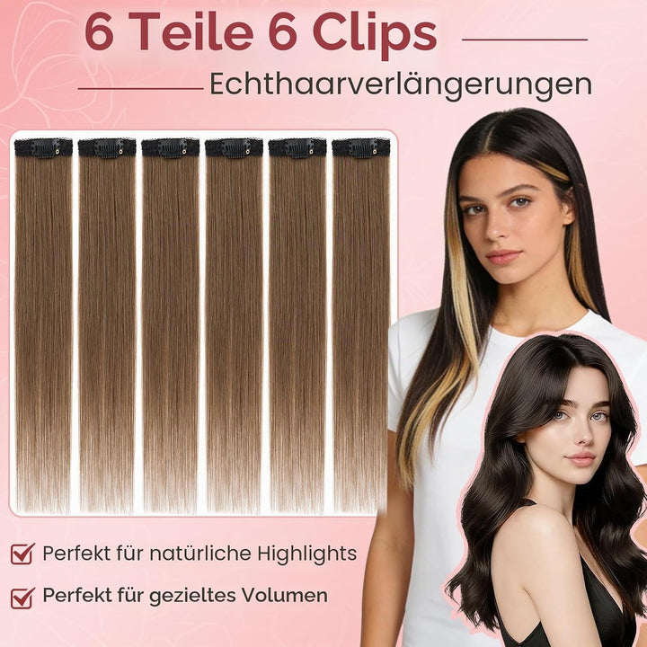 S-noilite Clip in Extensions Echthaar 6 Stück Balayage Haarverlängerung Echthaar Highlights für Frau
