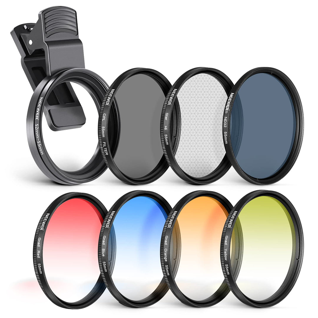 NEEWER 55mm ND+CPL+Effekt Filter Set mit Handy Phone Objektiv Klammer, Polfilter ND32, 6 Punkt Stern