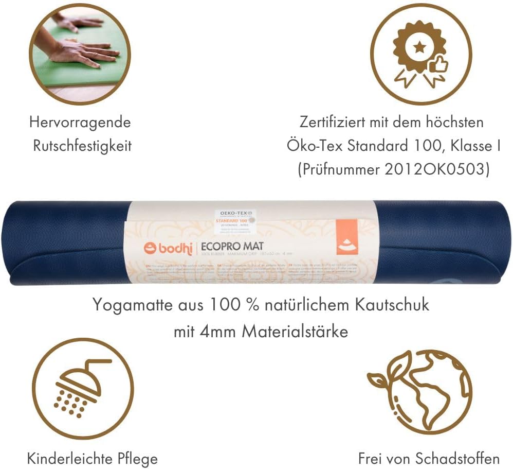Bodhi Yogamatte ECO PRO | Extrem Rutschfester Naturkautschuk | Natürlich & Umweltfreundlich | Profi-