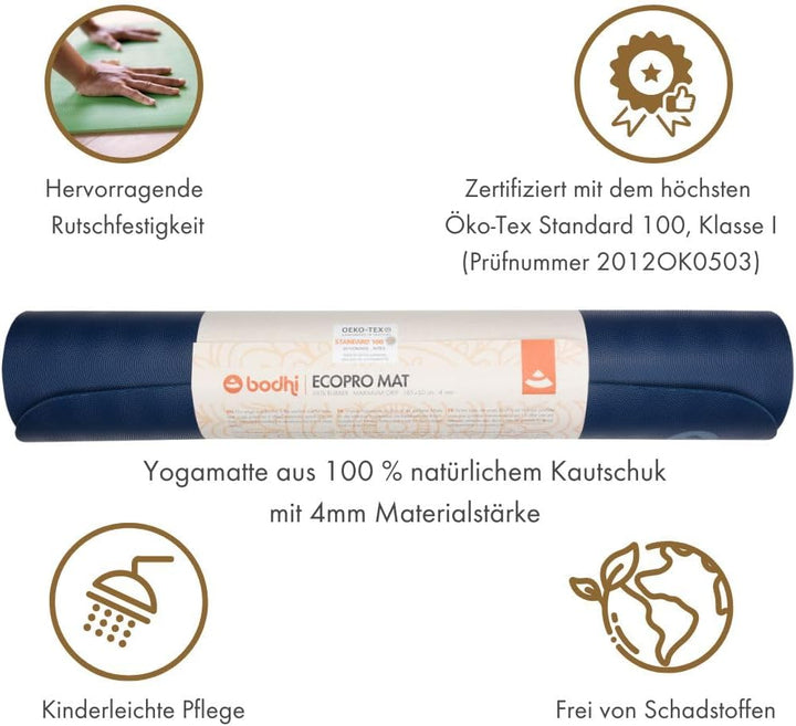 Bodhi Yogamatte ECO PRO XL | Extrem Rutschfester Naturkautschuk | Extra Lang | Ökologisch | Profi-Ma