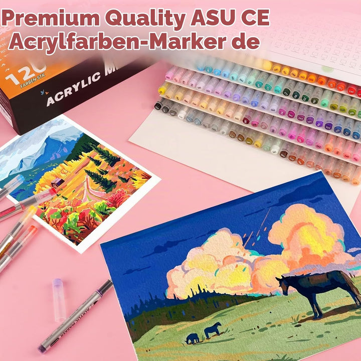 ABEIER 120 Farben Acrylstifte für Steine Wasserfest Brush Tip Acrylic Pens Set, Acrylmarker Schnellt